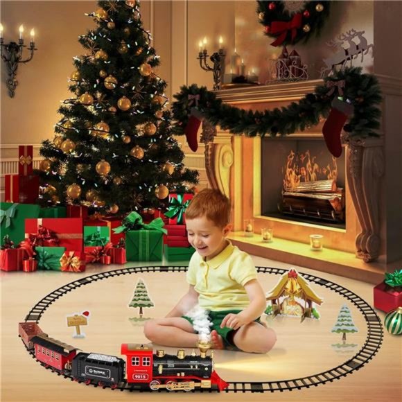 Train Set - Train Toys for Boys Girls w/Smokes, Lights & Sound, Tracks,Toy Train - Picture 4 of 6